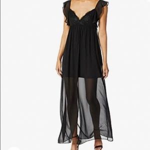 Long Black Cocktail Dress with Sheer Bottom